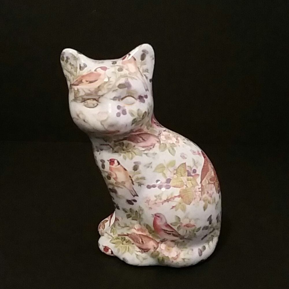 Cat Statue Porcelain Ceramic Bird Chintz